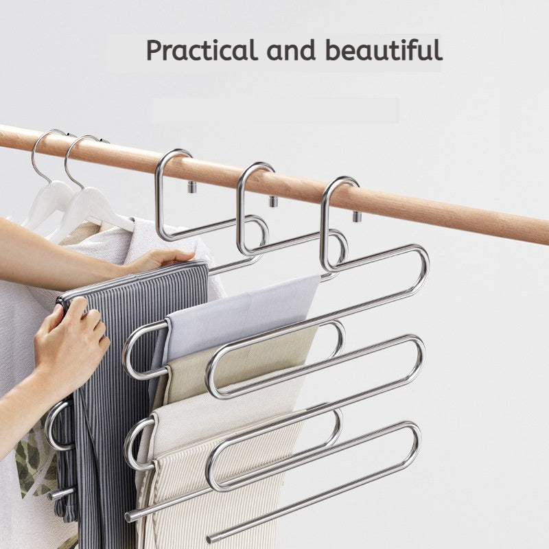 HangFive 5-tier pants hanger loaded with trousers, folds flat